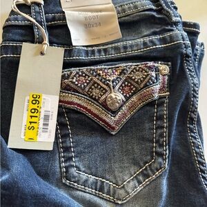 Miss Me Dark Blue Boot Cut Jeans with Embroidered Pocket